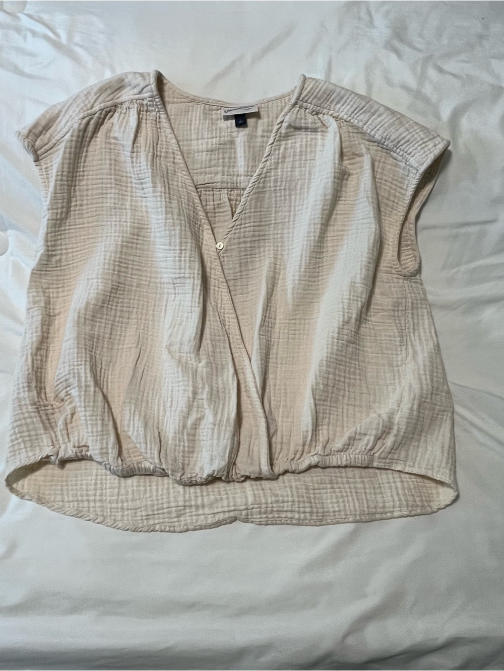 Universal Thread Cream Textured Gauze Wrap-Front Blouse Size Large